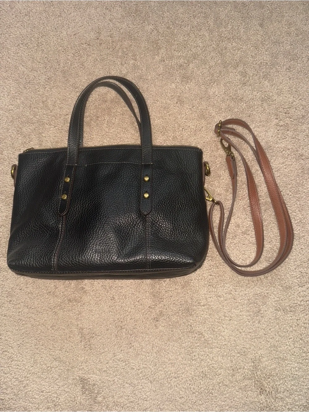 Fossil Rachel Black Pebbled Leather Satchel Bag | Crossbody Convertible⁠